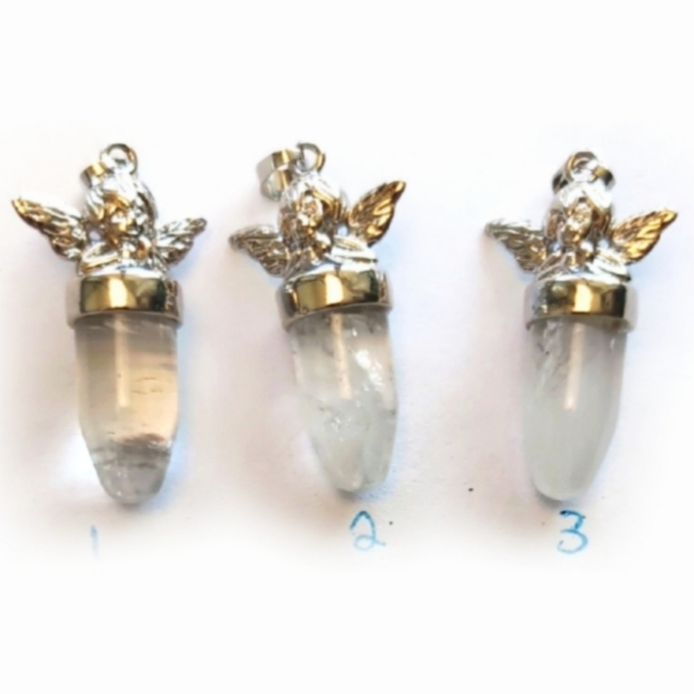 Clear Quartz Crystal Angel Cherub Necklace
